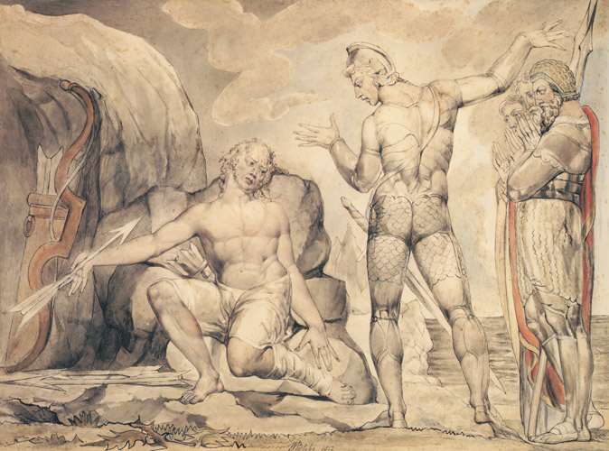 Philoctetes and Neoptolemus at Lemnos [William Blake, 1812, from Winthrop Collection of the Fogg Art Museum]