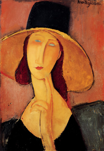 大きな帽子を被ったジャンヌ・エビュテルヌ [アメデオ・モディリアーニ, 1917年, 「モディリアーニ展」カタログより] パブリックドメイン画像 