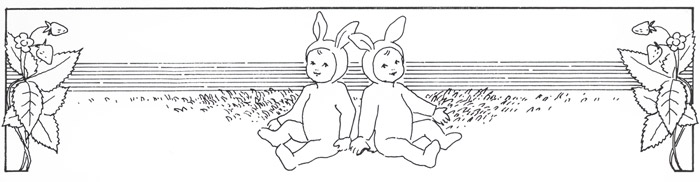 挿絵13 (うさぎのコスチュームを着た子供たちとイチゴ） [ジビュレ・フォン オルファース, うさぎのくにへより] パブリックドメイン画像 