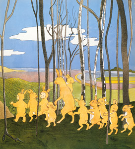挿絵10 (散歩に出かけるうさぎの家族と兎のコスチュームを着た子供たち） [ジビュレ・フォン オルファース, うさぎのくにへより]のサムネイル画像