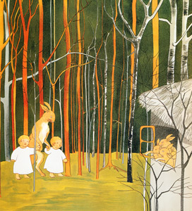 挿絵4 (人間子供たちの手をとって自宅に連れて帰るかあさんうさぎ） [ジビュレ・フォン オルファース, うさぎのくにへより]のサムネイル画像