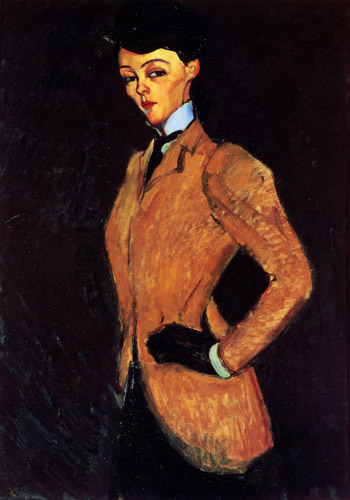 乗馬服の女 [アメデオ・モディリアーニ, 1909年, 「モディリアーニ展」カタログより] パブリックドメイン画像 