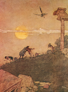 Bottom. “Why do they turn away? This is knavery of them to make me afeared.” (A Midsummer Night’s Dream) [William Heath Robinson, 1914, from The Fantastic Paintings of Charles & William Heath Robinson] Thumbnail Images