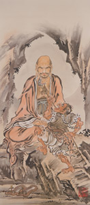 Seated Rakan with a demon trying to distract him [Kawanabe Kyosai, 1871-1889, from This is Kyōsai!] Thumbnail Images