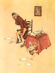 He jumped down from the old mans lap and danced around him on the floor (The Naughty Boy) [William Heath Robinson, 1913, from The Fantastic Paintings of Charles & William Heath Robinson] Thumbnail Images