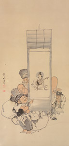 Six Gods of Good Fortune with Benzaiten on a hanging scroll [Kawanabe Kyosai, 1871-1889, from This is Kyōsai!] Thumbnail Images