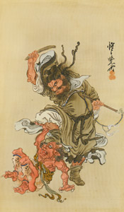 Shōki fighting a demon [Kawanabe Kyosai, 1871-1889, from This is Kyōsai!] Thumbnail Images