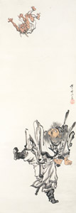 Shōki kicking a demon high in the air [Kawanabe Kyosai, 1871-1889, from This is Kyōsai!] Thumbnail Images