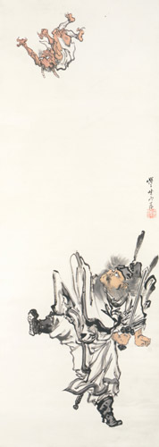 鬼を蹴り上げる鍾馗 [河鍋暁斎, 1871-1889年, これぞ暁斎！ ゴールドマンコレクションより] パブリックドメイン画像 