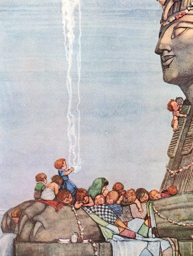 They came upon a great stone sphinx (Bill the Minder) [William Heath Robinson, 1912, from The Fantastic Paintings of Charles & William Heath Robinson]