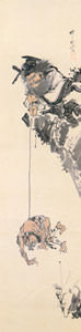 Shōki dangling a demon off a cliff [Kawanabe Kyosai, 1871-1889, from This is Kyōsai!] Thumbnail Images