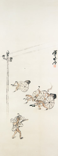 Frogs and telegraph pole  [Kawanabe Kyosai, 1871-1889, from This is Kyōsai!]