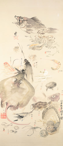 魚介づくし [河鍋暁斎, 1885年, これぞ暁斎！ ゴールドマンコレクションより] パブリックドメイン画像 