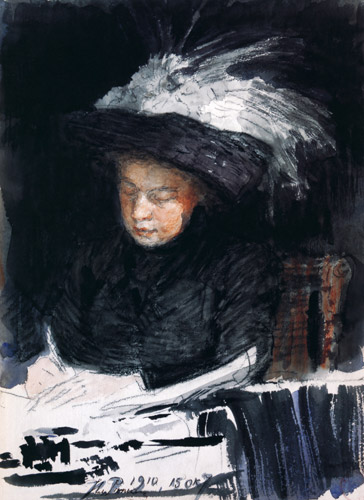 ナターリヤ・ノルドマン＝セーヴェロワの肖像 [イリヤ・レーピン, 1910年, 国立トレチャコフ美術館所蔵 レーピン展より] パブリックドメイン画像 