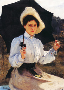 日向で 娘ナジェージダ・レーピナの肖像 [イリヤ・レーピン, 1900年, 国立トレチャコフ美術館所蔵 レーピン展より]のサムネイル画像