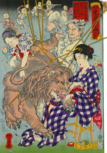 The lion in love in Aesop’s Fables, no.6 from Kyosai rakuga [Kawanabe Kyosai, 1874, from This is Kyōsai!]