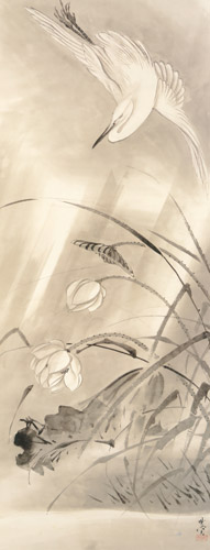 雨中の蓮池に降り立つ白鷺 [河鍋暁斎, 1871-1889年, これぞ暁斎！ ゴールドマンコレクションより] パブリックドメイン画像 