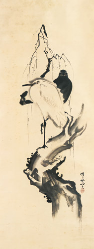 Crow and egret on willow [Kawanabe Kyosai, 1871-1889, from This is Kyōsai!]