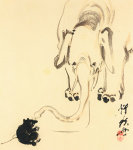 Elephant and raccoon dog [Kawanabe Kyosai, before 1871, from This is Kyōsai!] Thumbnail Images