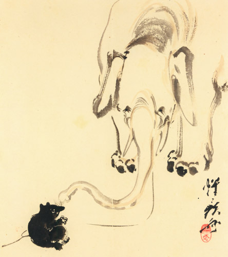 象とたぬき [河鍋暁斎, 1871年以前, これぞ暁斎！ ゴールドマンコレクションより] パブリックドメイン画像 