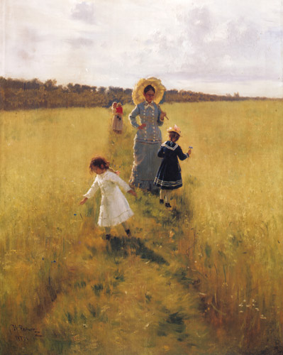 At the Boundary – Vera A. Repina Walking along the Boundary with Her Children [Ilya Repin, 1879, from Ilya Repin: Master Works from The State Tretyakov Gallery]