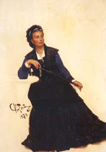 傘をもてあそぶ婦人 （パリカフェの習作） [イリヤ・レーピン, 1874年, 国立トレチャコフ美術館所蔵 レーピン展より]のサムネイル画像