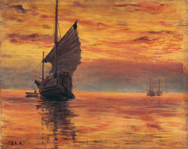 夕焼けの海 [青木繁, 1910年, 没後100年 青木繁展 よみがえる神話と芸術より] パブリックドメイン画像 