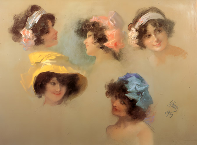 女性頭部の5つの習作 [ジュール・シェレ, 1909年, ジュール・シェレ展より] パブリックドメイン画像 