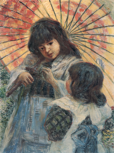 二人の幼女 [青木繁, 1909年, 没後100年 青木繁展 よみがえる神話と芸術より] パブリックドメイン画像 