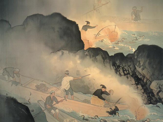 Cormorant Fishing [Kawai Gyokudō, 1951, from Kawai Gyokudo: in commemoration of the 50th anniversary of his passing]