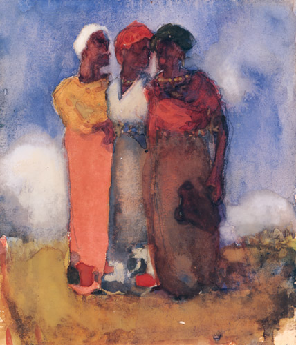 丘に立つ三人 [青木繁, 1904年, 没後100年 青木繁展 よみがえる神話と芸術より] パブリックドメイン画像 