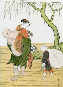 Hotei, the God of Luck, Eloping [Suzuki Harunobu, 1765-1770, from Musees Royaux d’Art Et d’Histoire, Brussels] Thumbnail Images