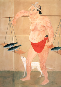魚売りの図 [川原慶賀, 江戸の日本を伝えるシーボルトの絵師 川原慶賀展より]のサムネイル画像