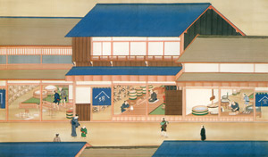 Rice shop / liquer  shop / tōfu  (bean-curds) shop [Kawahara Keiga,  from Catalogue of the Exhibition of Keiga Kawahara] Thumbnail Images