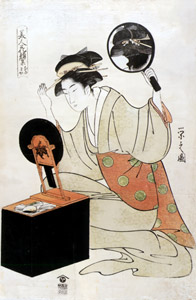 The Waitress Okita of Naniwa-ya, from the Collection of Beauties Faces series [Chobunsai Eishi, c.1793-1794, from Musees Royaux d’Art Et d’Histoire, Brussels] Thumbnail Images