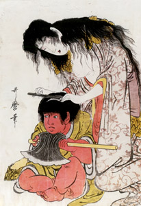 Shaving Hair: Kintaro and His Mother [Kitagawa Utamaro,  from Musees Royaux d’Art Et d’Histoire, Brussels] Thumbnail Images