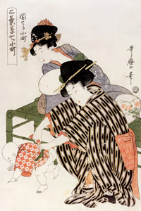 Sekidera Komachi, from the Representation (mitate) of the Seven Episodes of Ono-no-Komachi and Children series [Kitagawa Utamaro, 1801-1806, from Musees Royaux d’Art Et d’Histoire, Brussels] Thumbnail Images