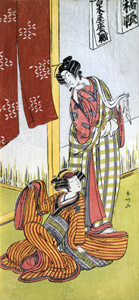 Ichikawa Monnosuke II as Saizaburō and Yoshizawa Iroha I as Okoma [Katsukawa Shunkō I, 1776, from Musees Royaux d’Art Et d’Histoire, Brussels] Thumbnail Images