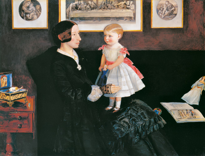 Mrs James Wyatt Jr and her Daughter Sarah [John Everett Millais, 1850, from John Everett Millais Exhibition Catalogue]