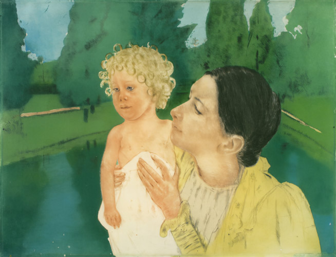 By the Pond [Mary Cassatt, 1896, from Mary Cassatt Retrospective]