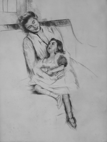 ソファに腰掛けるレーヌとマーゴ [メアリー・カサット, 1902年頃, メアリー・カサット展より] パブリックドメイン画像 
