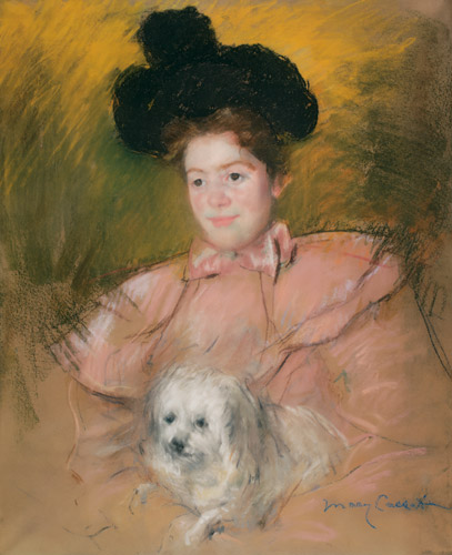 犬を抱くラズベリー色の服の女性 [メアリー・カサット, 1901年, メアリー・カサット展より] パブリックドメイン画像 