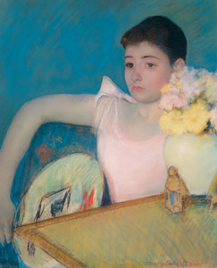 団扇を持つバラ色の服の女 [メアリー・カサット, 1889年, メアリー・カサット展より]のサムネイル画像