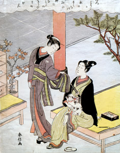 Osen Teasing a Kitten with Her Obi [Suzuki Harunobu, 1765-1770, from Musees Royaux d’Art Et d’Histoire, Brussels] Thumbnail Images