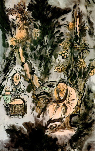 陸羽茶癖図（部分） [富岡鉄斎, 1924年, 現代日本美術全集1 富岡鉄斎より] パブリックドメイン画像 