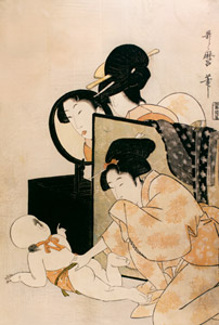 Woman Grimacing in Mirror at Baby on Floor [Kitagawa Utamaro, from Mary Cassatt Retrospective] Thumbnail Images
