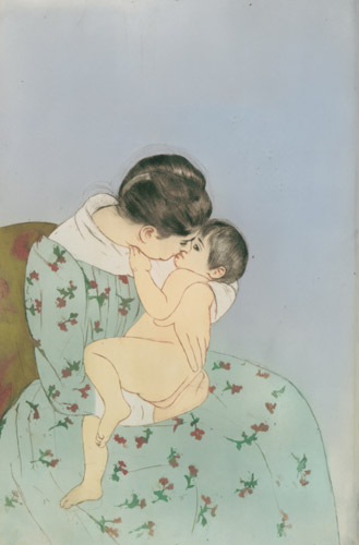 Mother’s Kiss [Mary Cassatt, 1890-1891, from Mary Cassatt Retrospective]