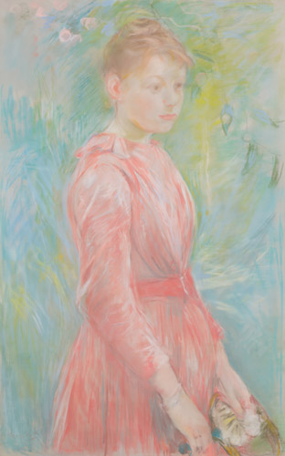 バラ色の服の少女 [ベルト・モリゾ, 1888年, メアリー・カサット展より] パブリックドメイン画像 