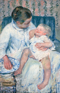 眠たい子どもを沐浴させる母親 [メアリー・カサット, 1880年, メアリー・カサット展より]のサムネイル画像