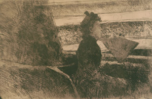 桟敷席の黒衣の女性、右向き [メアリー・カサット, 1880年, メアリー・カサット展より]のサムネイル画像